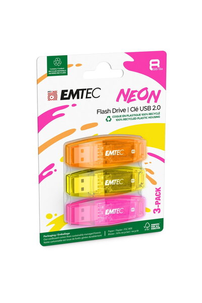 Emtec USB2.0 C410 8GB Neon 3 bucăți