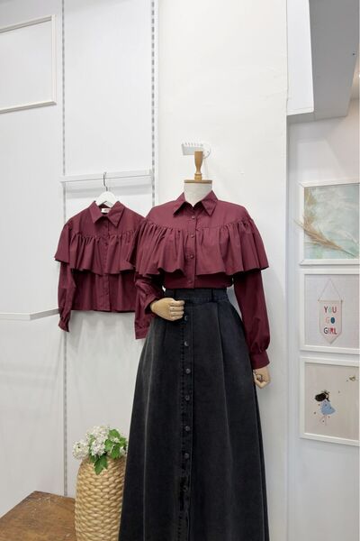 Faya Boutique Bordo Poplin Pelerin Gömlek
