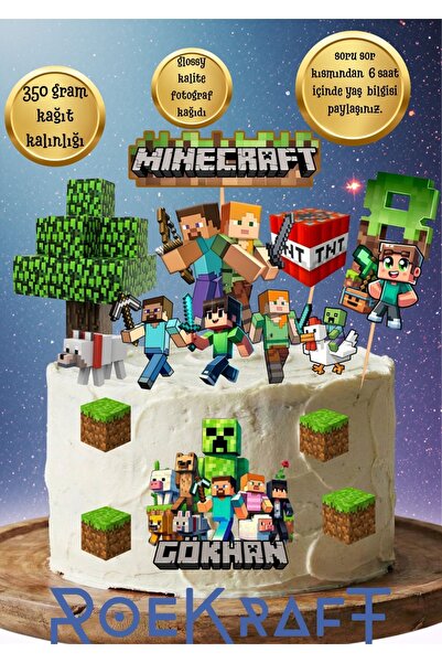 OEM Roekraft Minecraft temalı pasta süsü, Minecraft temalı doğum günü seti