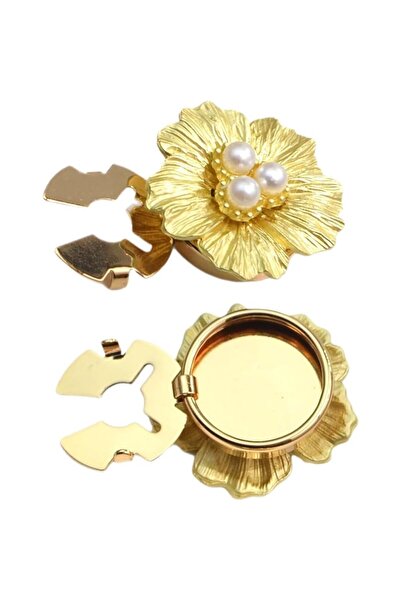 Flippy Button Accessory, Flippy, Flower Pattern with Pearls, Metal, 2.5 x 1.7...