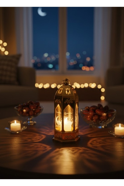 co arma طقم 4 فوانيس رمضاني ذهبية اللون بعبارة رمضان كريم ارتفاع 13 سم