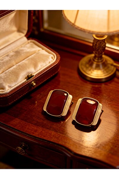 ayoljewelry أقراط من الفولاذ باللونين العنابي والذهبي مستوحاة من الطراز القديم