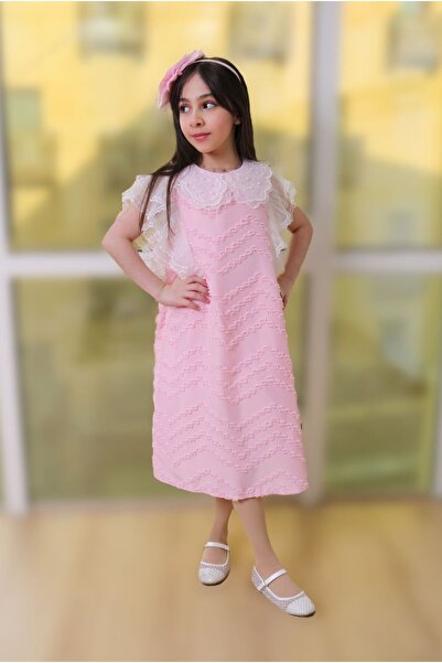 gmax فستان بناتي مزخرف بنقوش خطوط متعرجة وياقة مزينة