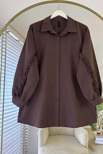 HİFADEN Women's Ruffled Sleeves Robe Hijab Shirt