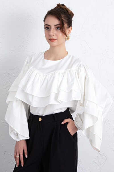 Salih Çelebi Volan Detail Blouse 0087 - White