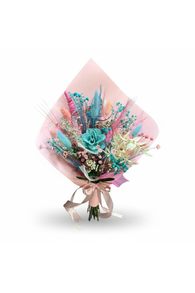 Eventissimi Bouquet of natural dried and stabilized flowers, white - blue