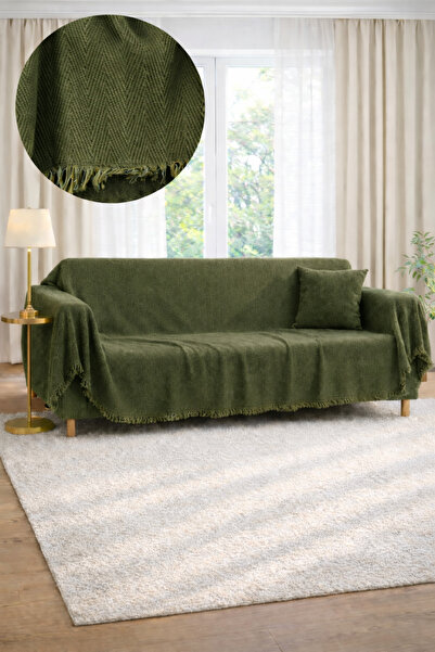 SEVHOME CONCEPT Natural Cotton Fringed Sofa Cover 170X215 cm