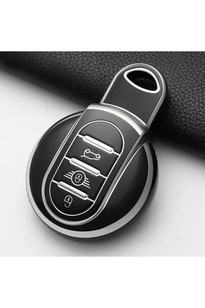 Alazpay Husă pentru chei din TPU cu margine argintie pentru Mini Cooper Clubm...