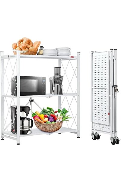 Arabest 3-Tier Foldable Organizer Rack, Storage Shelves Heavy Duty on Wheels,...