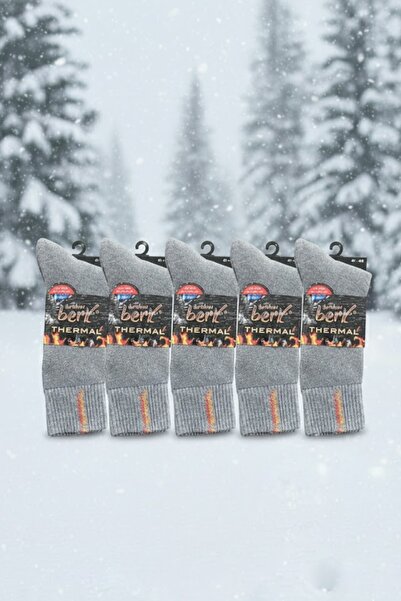 İbrahim Berk 5 Pairs of Grey Men's Thermal Socks - Warm and Comfortable Winte...