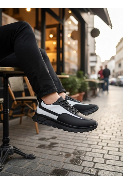 BOA Ba0246 Black and White Parted Lace-Up High Sole Casual Men's Shoes