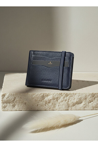 Grande 755 100% Genuine Leather Men's Wallet Card Holder Navy Blue-Claret Red