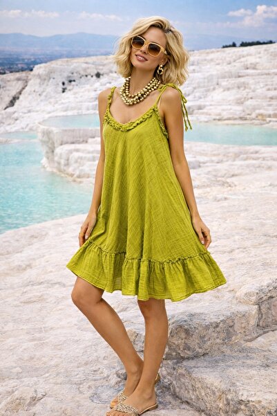 LaraLisa Ruffled Muslin Women's Dress with Tie Strap Skirt