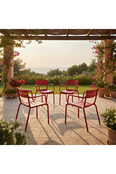 Asil Konsept 4 Adet Pastel Renkli Sert Plastik Kollu Sandalye Kolçaklı Bahçe ...