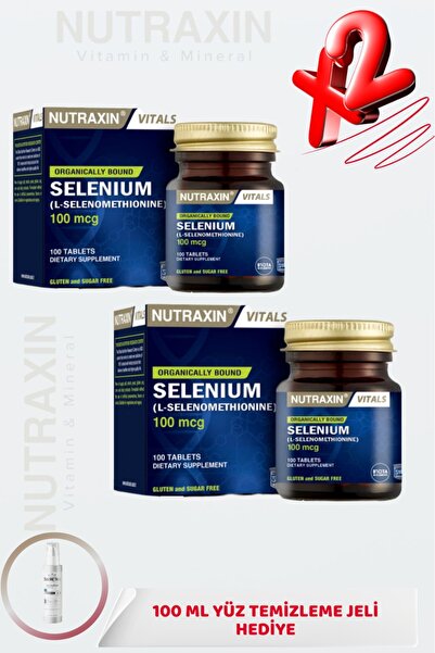 Nutraxin Selenium (L-Selenomethionine) 100 mcg 100 Tablet 2 ADET + 100ml Yüz ...