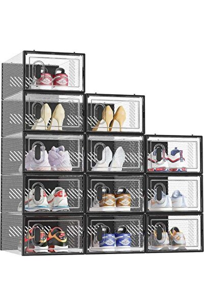 Arabest 12-Piece Set Shoe Bins,Clear Plastic Stackable Sneaker Containers wit...