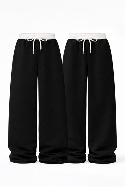 pandy 2-Pack Women's White Belted High Waist Full-Fit Wide Leg Sweatpants