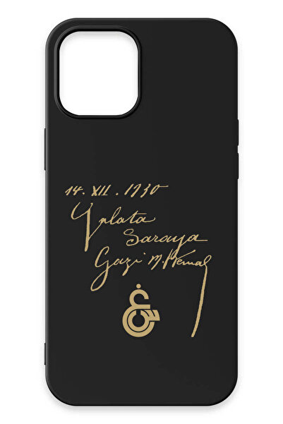 Galatasaray iPhone 12 Pro Max Uyumlu Atatürk İmza Siyah Silikon Lisanslı Tele...
