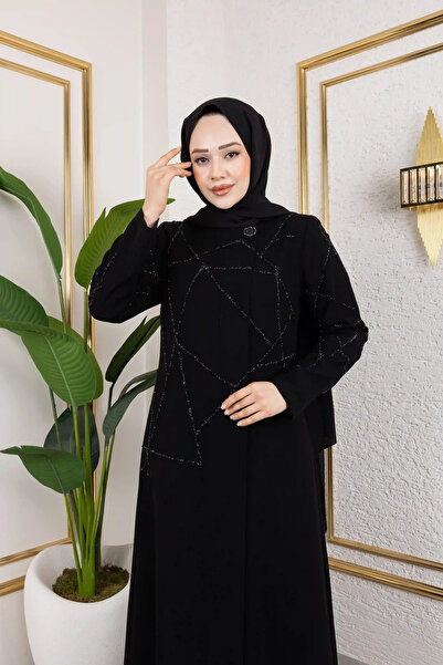 ENDAMLI Şıklığı Geometrik Taşta Ferace 2263 Siyah