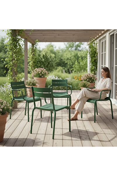 Asil Konsept 4 Adet Pastel Renkli Sert Plastik Kollu Sandalye Kolçaklı Bahçe ...