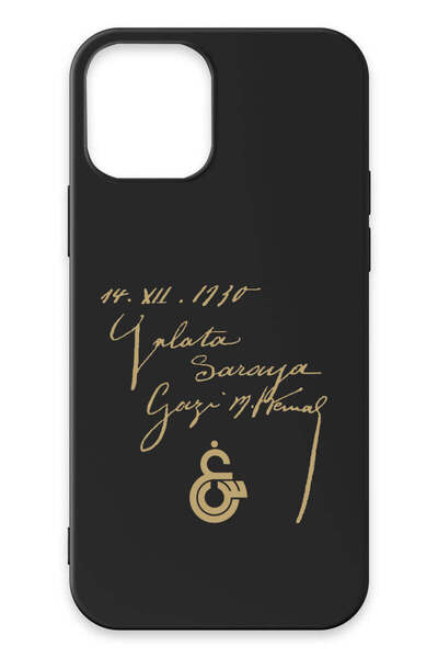 Galatasaray iPhone 12 Uyumlu Atatürk İmza Siyah Silikon Lisanslı Telefon Kılıfı