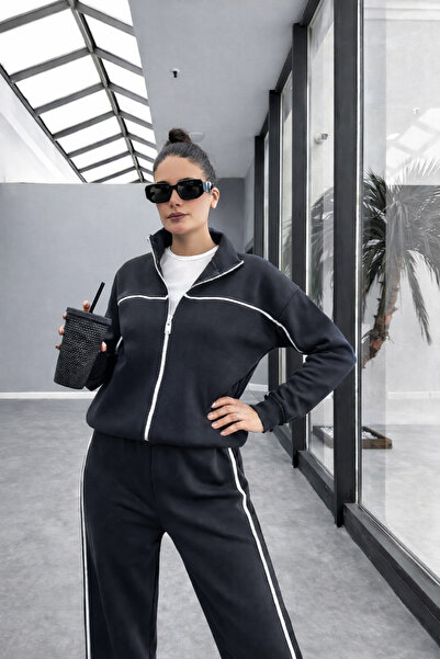 YAKAMEL Women's Belted High Waist Wide-Let Bomber Jacket Track Suit