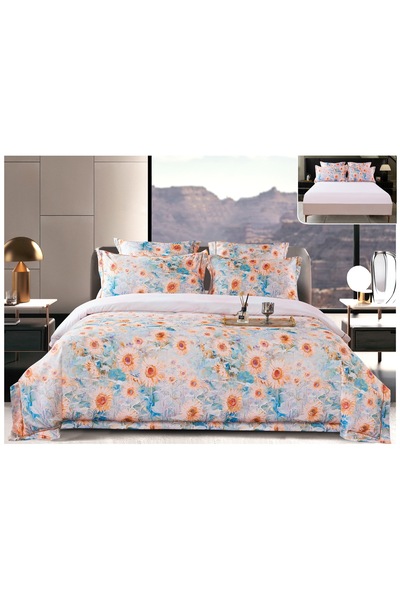 Truva Home Bed Linen with Elastic for Two People - 6 Pieces, Floral Pattern, ...