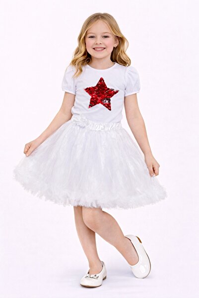 Nacar 23 Nisan 29 Ekim Gösteri Kıyafeti Kız Çocuk Payetli Yıldız Detaylı Tütü...