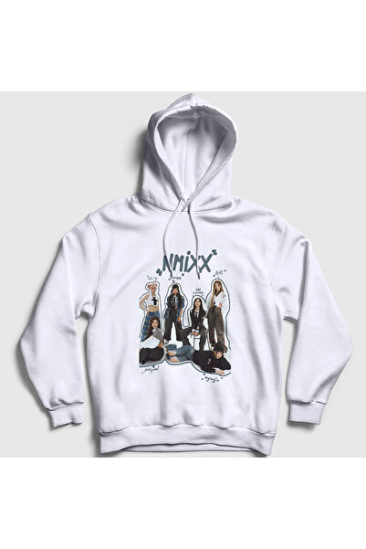 Presmono سويت شيرت بقلنسوة باللون الأبيض للجنسين من ماركة Members K-Pop Nmixx...