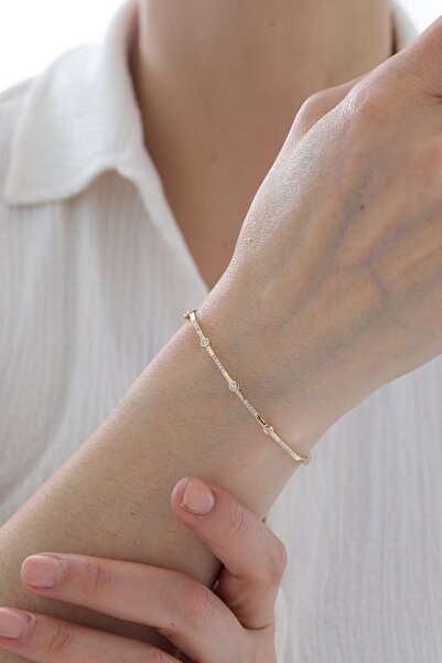 YAVUZ KUYUMCULUK 14 Ayar Altın Taşlı Modern Kelepçe