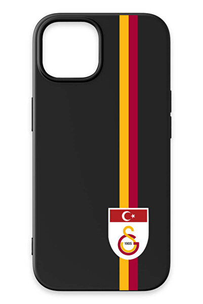 Galatasaray iPhone 15 Uyumlu Parçalı Şerit Bayrak Arma Siyah Silikon Lisanslı...