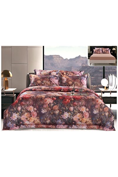 Truva Home Bed Linen with Elastic for Two People - 6 Pieces, Floral Pattern, ...