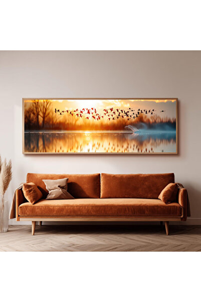 Dekorsiahome Ahşap Çerçeveli Panoramik Oturma Odası Tablosu UZ0017