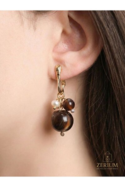 ZERİUM أقراط نسائية من الفولاذ بلون العنبر الداكن من VIP