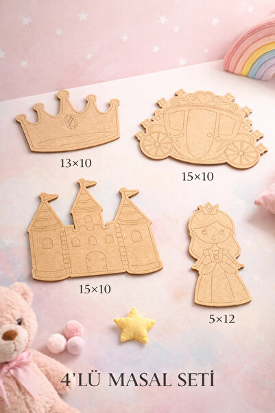 birlazer Doğal Masal Dünyası 4’lü Ham Ahşap Prenses Boyama