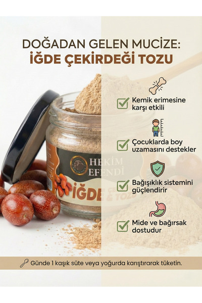 HEKİM EFENDİ İğde ve Çekirdeği Unu 400 Gr 4 'lü Paket Doğal İğde Çekirdeği Tozu – Katkısız & Saf