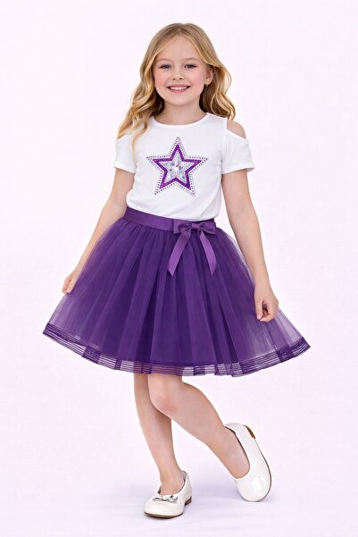 Nacar 23 Nisan 29 Ekim Gösteri Kıyafeti Kız Çocuk Taşlı Yıldız Baskılı Tütü E...