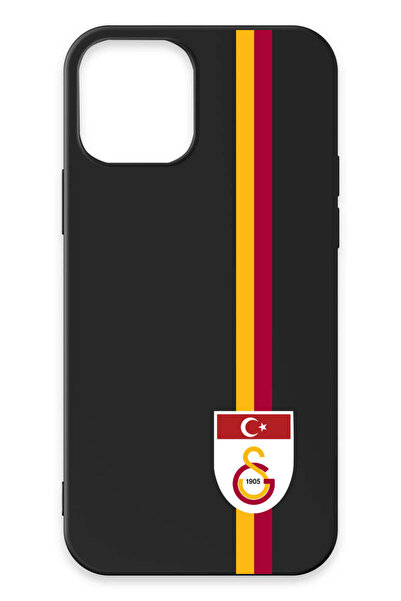 Galatasaray iPhone 12 Uyumlu Parçalı Şerit Bayrak Arma Siyah Silikon Lisanslı...