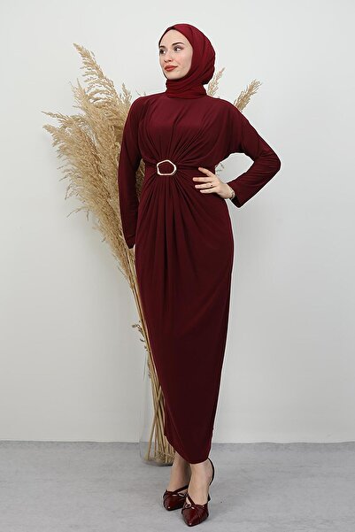 GİYZAMİLA Almira Buckle Dress Burgundy