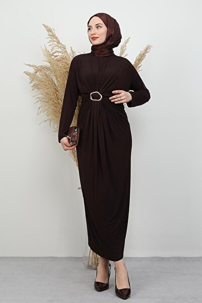 GİYZAMİLA Almira Buckle Dress Bitter Brown