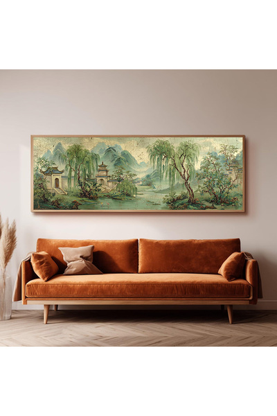 Dekorsiahome Ahşap Çerçeveli Panoramik Oturma Odası Tablosu UZ0086