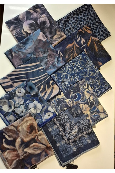 LOPRES EŞARP Mavi Serisi Çiçek Desen Pamuk Eşarp