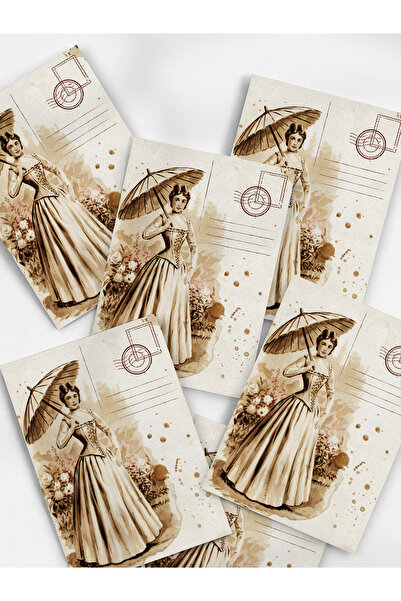 Henno A6 (10,5x14,8 cm) 6’lı Aynı Desen Vintage Kadın Figürlü Scrapbook ve Me...