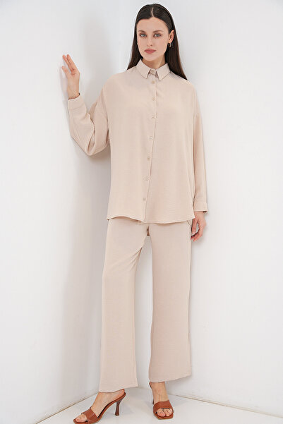 Bigdart Дамски комплект от риза и панталони 30063 - кремав