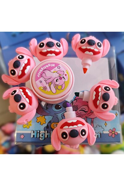 ada çanta kırtasiye Stitch figürlü hem stres çarkı hem 6 renk fosforlu kalem ...