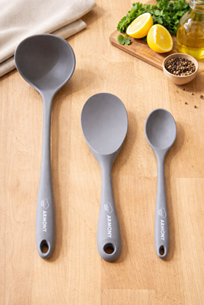 Hilamingo Home 3-Piece Hard Tip Silicone Set; Ladle, Rice Spoon, Serving Spoon