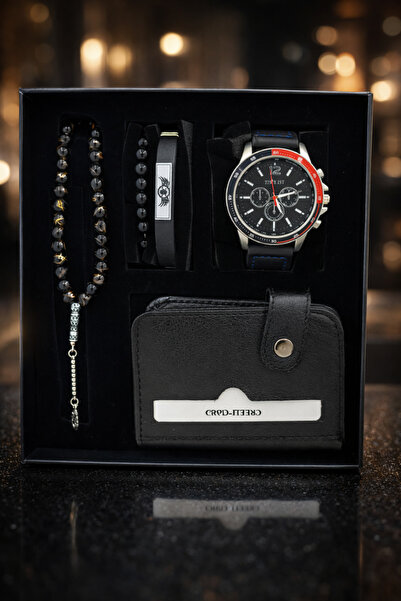 TEKMAKG Erkek Kol Saati Hediye Seti - Kartlık Cüzdan, Bileklik ve Tesbih Kombini