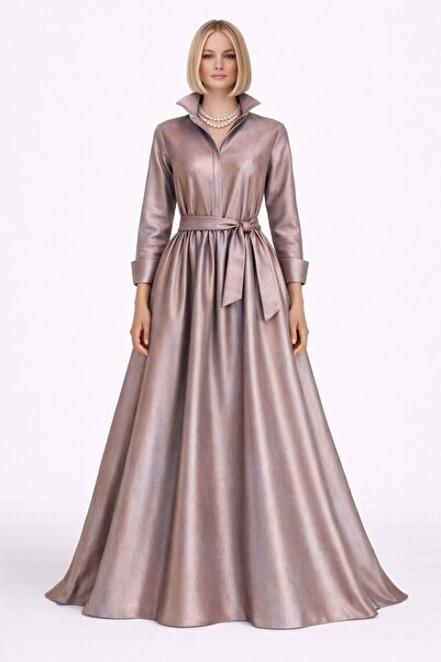 UNTIMELY Maxi Taffeta Shirt Dress with Belt and Two Full Circle Skirt Details