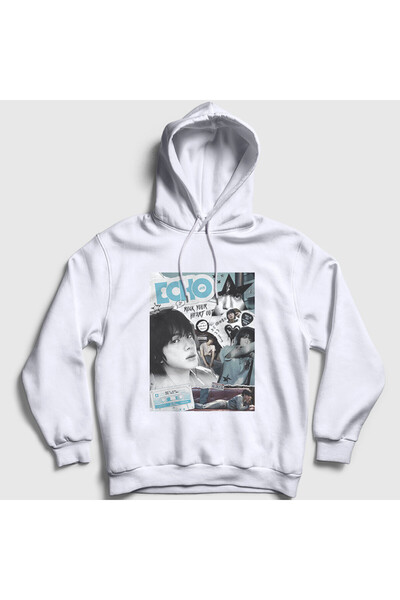 Presmono Hanorac cu glugă unisex alb Rock Echo Kim Seok Jin Bts 598977tt