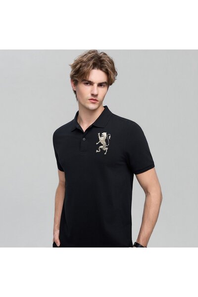 Giordano Men's Slim Fit 3D Lion Embroidery Lycra Pique Polo
